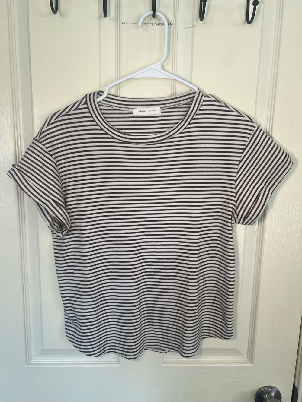 Böhme Essentials Brown Cream Striped Oversized T Shirt